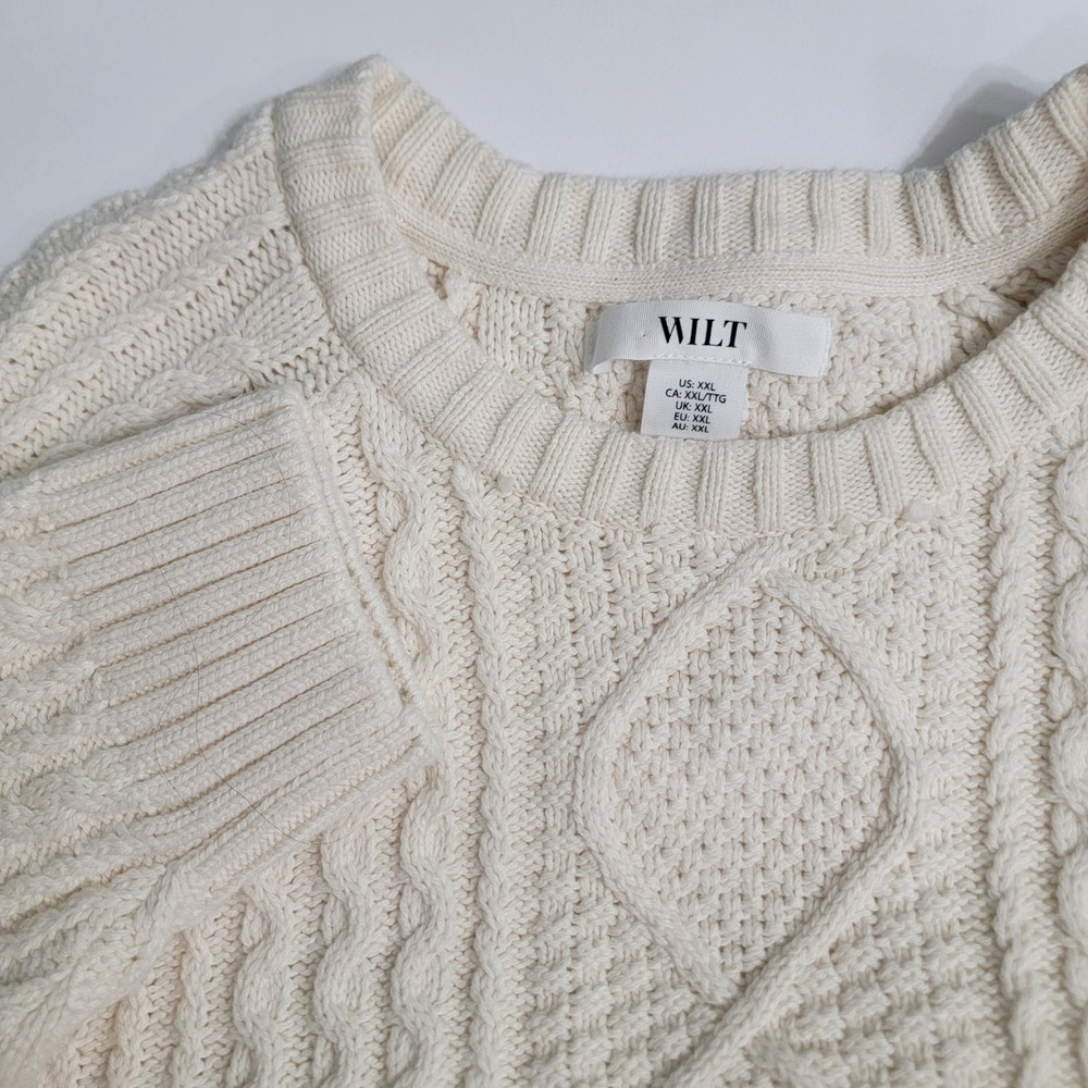 Fisherman Wilt Mens‎ XL TG Chunky Knit Sweater Cream Cotton Wool Blend Crew Neck